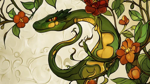 Floral Dragon Art Nouveau Illustration
