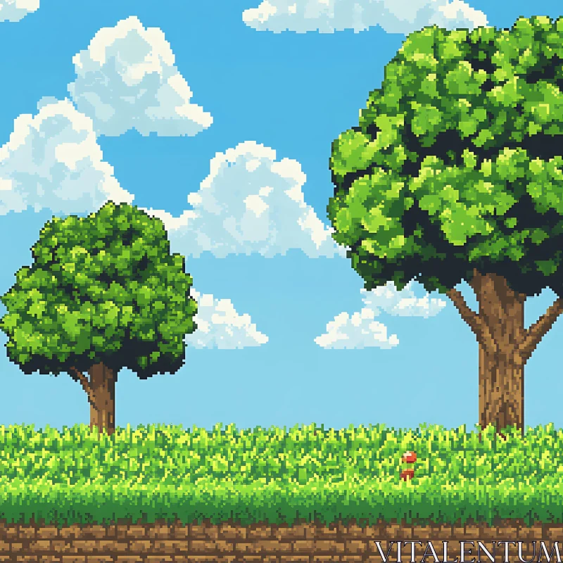 AI ART Green Trees and Blue Sky Pixel Art