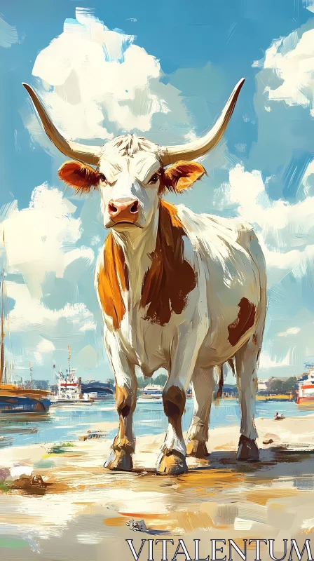 AI ART Cow and Cloud-filled Seascape