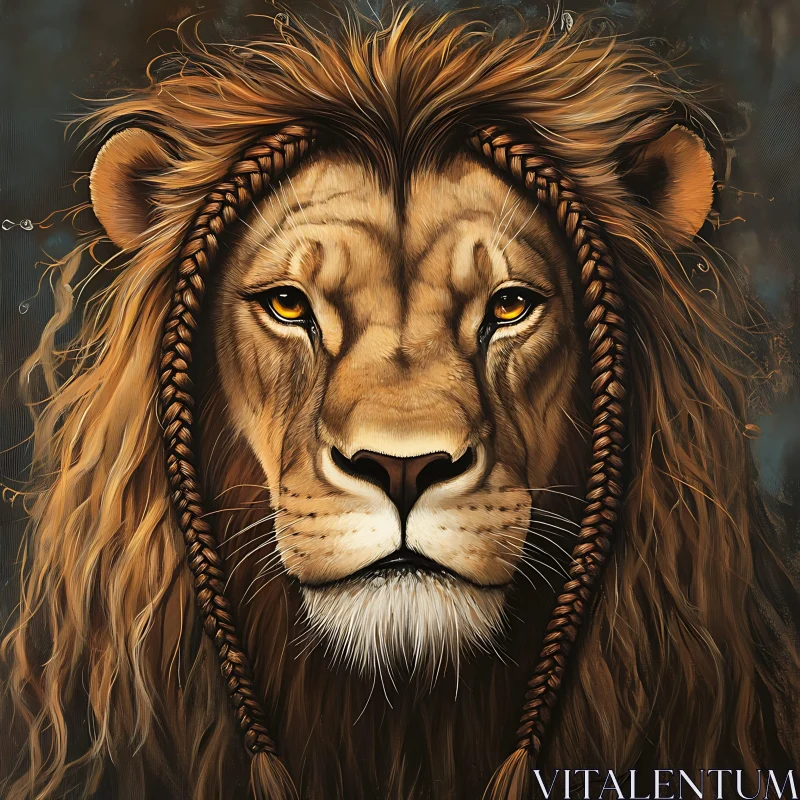 Braided Mane Lion AI Image