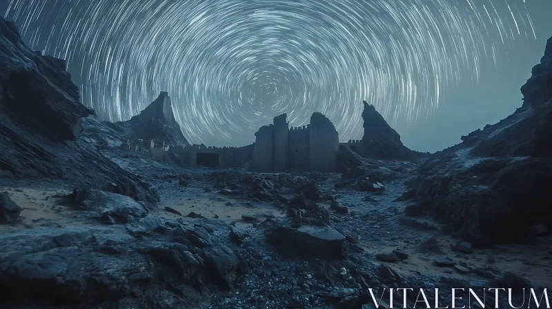 Celestial Dance Above Ruins AI Image