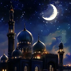 Moonlit Mosque Amidst a Starry Expanse