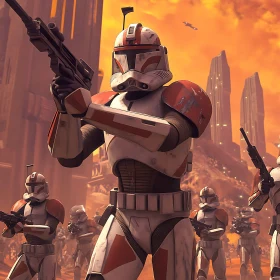 Legion of Clone Troopers in Fiery Landscape