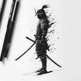 Samurai Warrior Ink Illustration