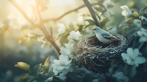 Nestled Bird Springtime Scene