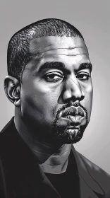 Digital Portrait of Kanye West with a Serious Expression