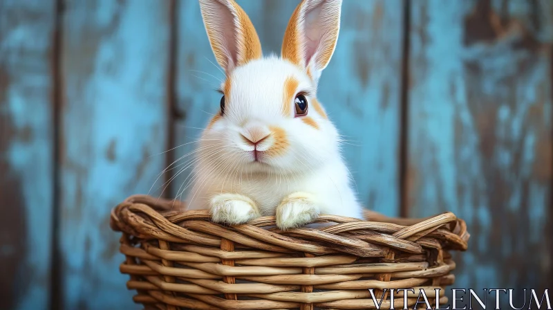 Cute Rabbit Peeking Out of Basket AI Image