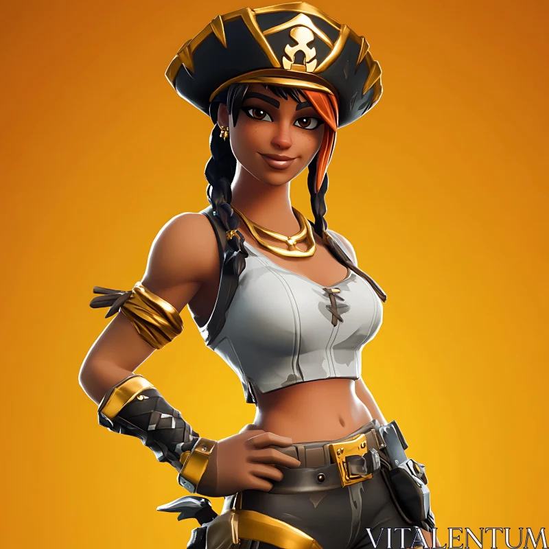 AI ART Female Pirate Character with Gold Accents