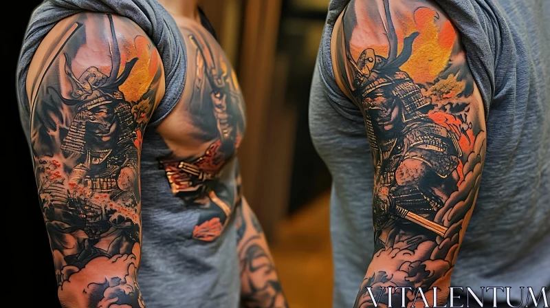 Detailed Samurai Warrior Arm Tattoo AI Image