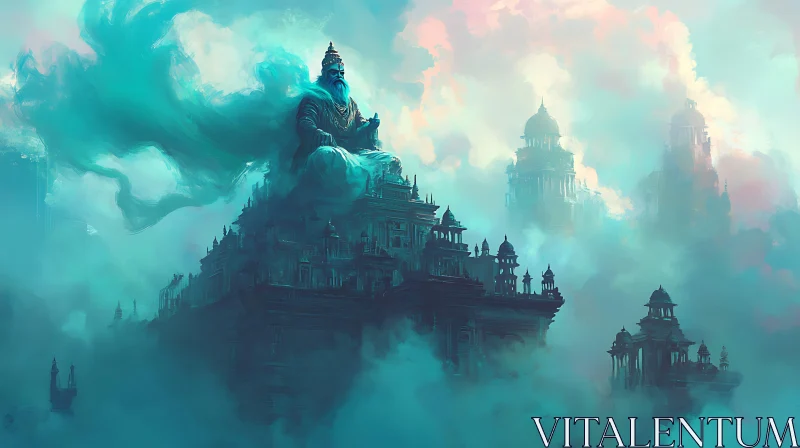 Heavenly Citadel: A Vision in Blue and White AI Image