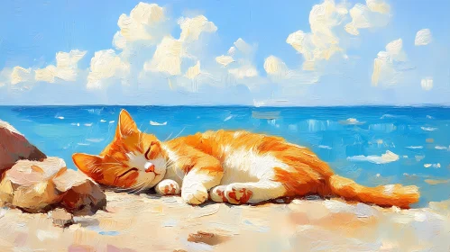 Serene Cat Relaxing by the Ocean