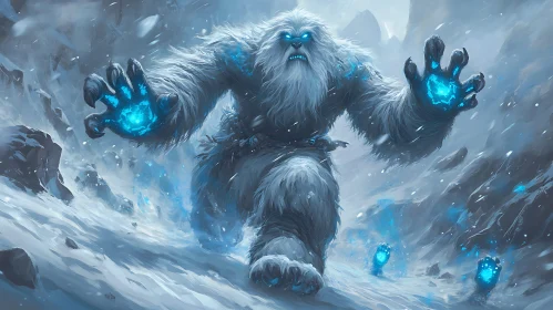 Glowing Yeti Striding Through Snow