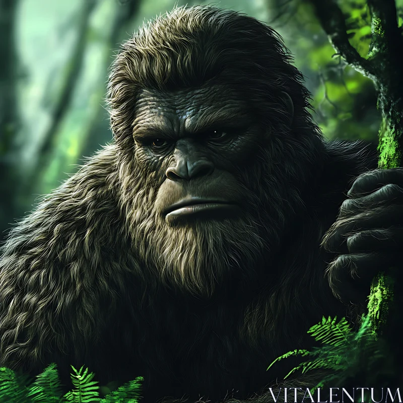 AI ART Brooding Sasquatch in Woodland Scene