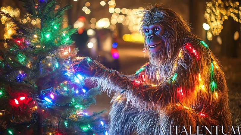 Bigfoot Christmas Tree Decoration AI Image