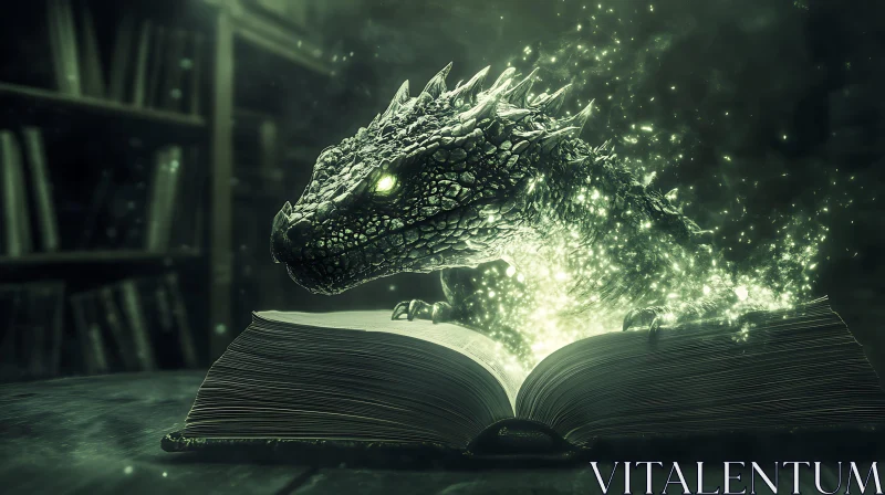 AI ART Fantasy Dragon Reading a Book