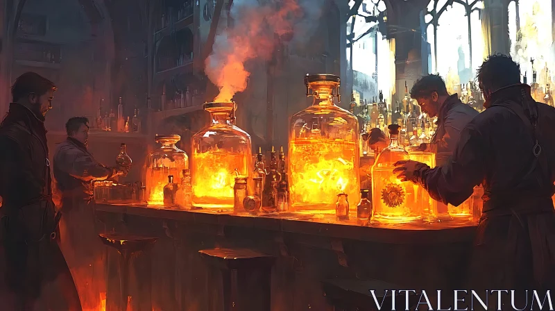 AI ART Glowing Potions in a Dark Laboratory