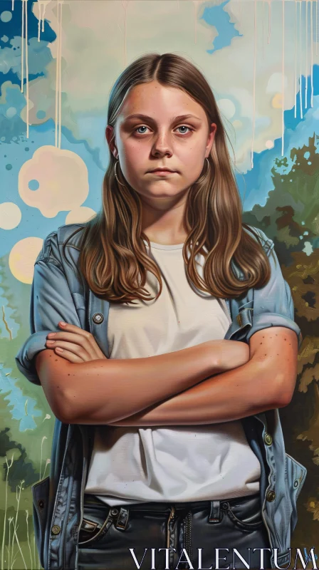 AI ART Painting of Greta Thunberg with Nature Backdrop