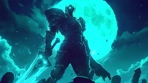 Teal Knight with Sword and Moon