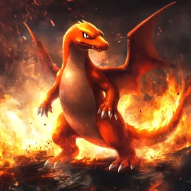 Dragon with Fiery Breath in a Mythical Scene