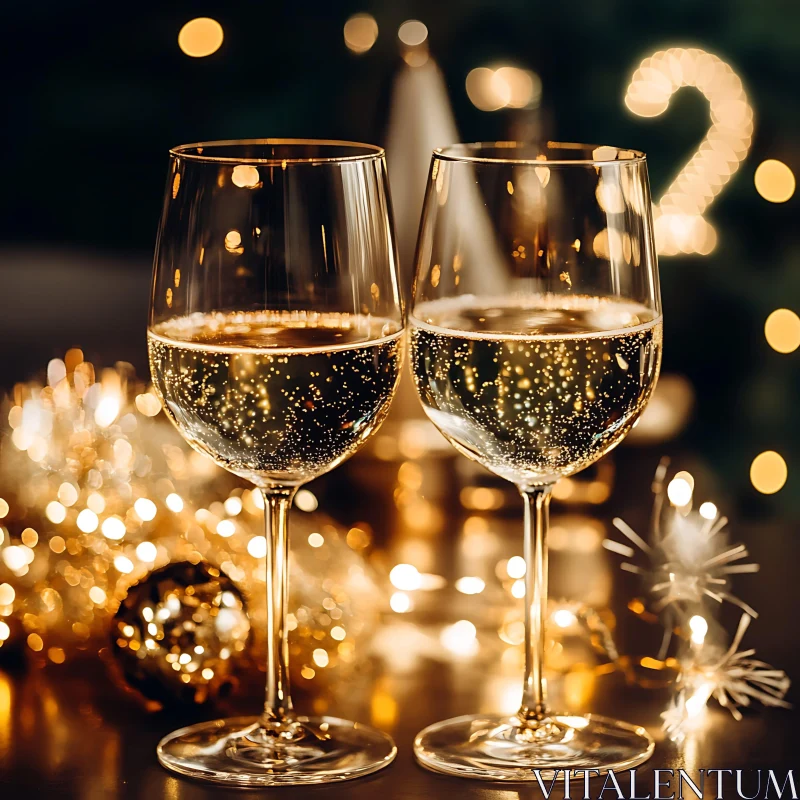 AI ART Golden Champagne Flutes Festive Moment