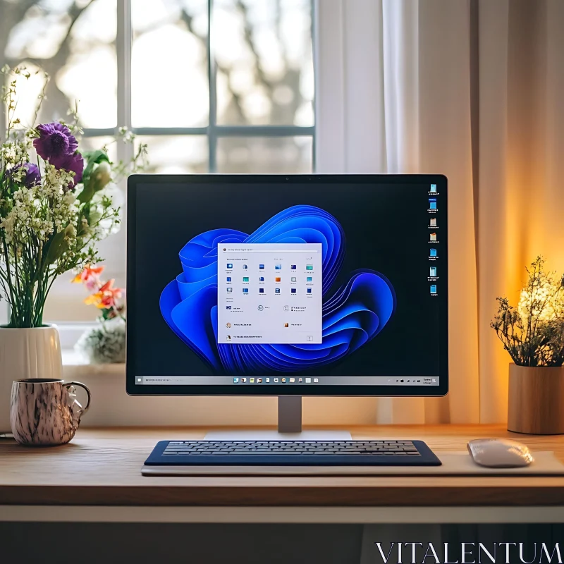 Stylish Home Workstation with Modern Tech AI Image