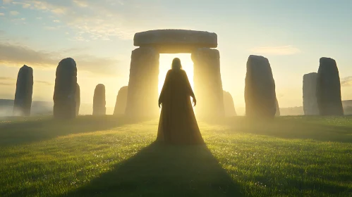 Figure at Stonehenge During Sunrise