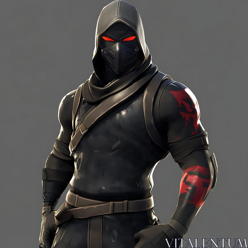 Masked Warrior: A Study in Black and Red AI Image