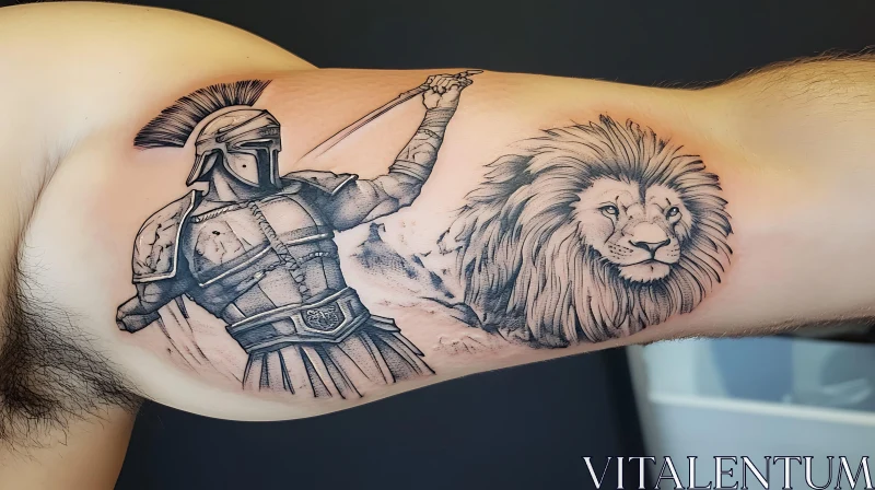 Tattoo of Lion and Warrior AI Image