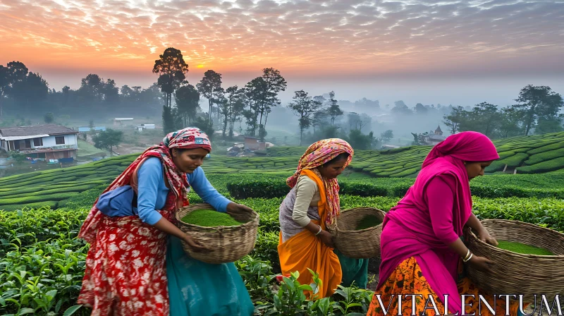 Women Harvesting Tea Leaves AI Image