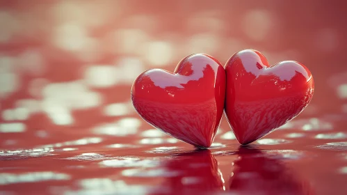 Red Hearts on Reflective Surface