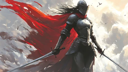 Fantasy Warrior with Red Cape Illustration