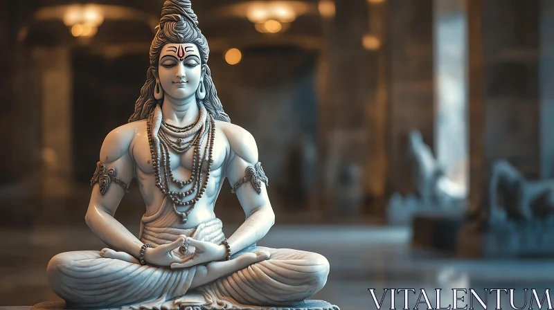 Sculpture of Meditative Deity in Serene Pose AI Image