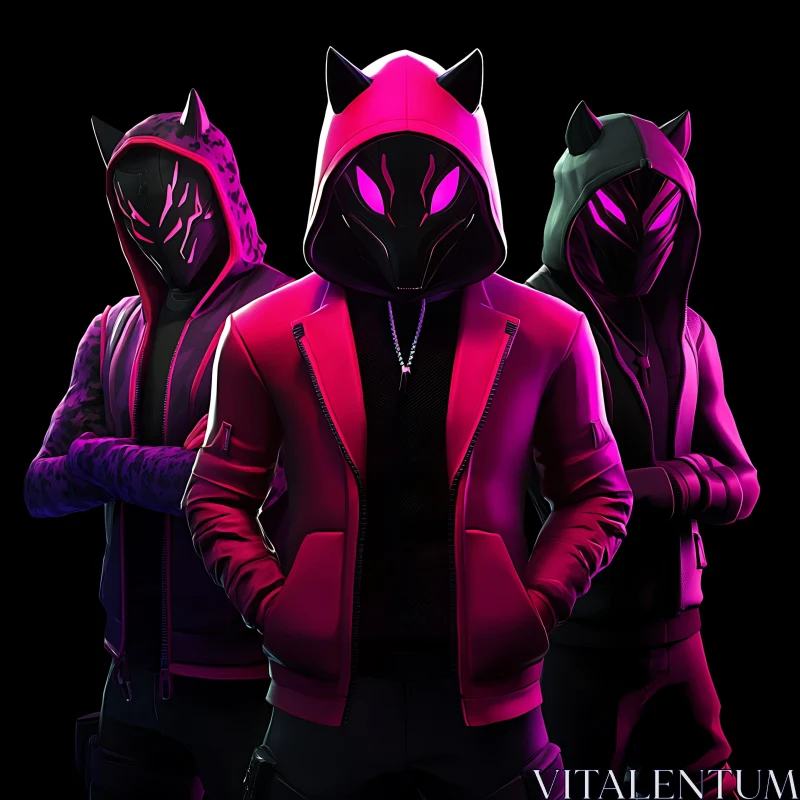 AI ART Hooded Neon Masked Characters