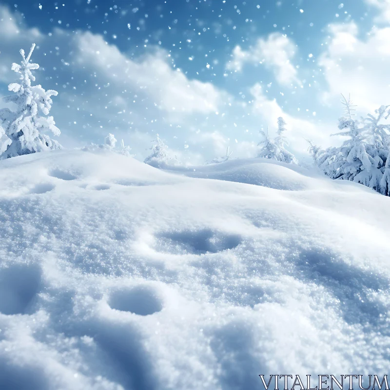 AI ART Winter Snow Scene with Footprints