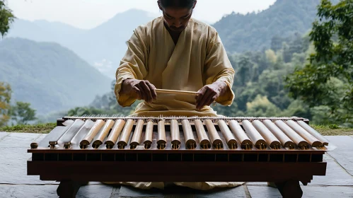 Bamboo Instrument Music in Mountain Landscape