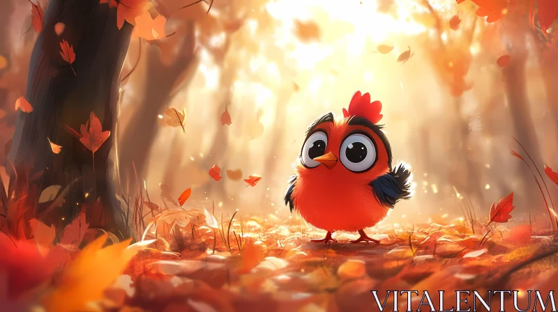 Enchanting Bird Amidst Autumn Leaves AI Image