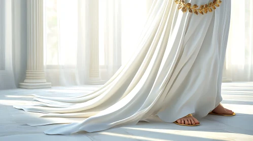 Classical White Dress with Laurel Wreath