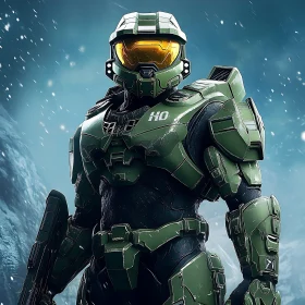 Futuristic Soldier in Green Armor