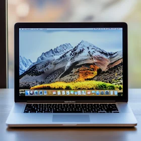 Laptop with Mountain Wallpaper