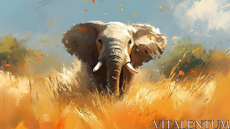 Artistic Elephant Savanna Scene AI Image