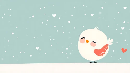 Cartoon Bird with Hearts Illustration