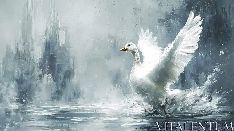 Swan with Spread Wings AI Image