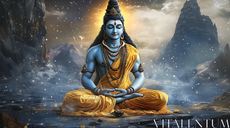 Celestial Meditation: Shiva in Tranquility AI Image