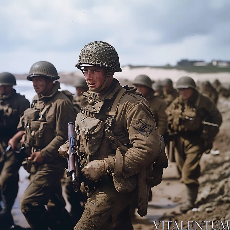 Beach Landing: A Moment in Time AI Image