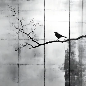 Monochrome Bird Silhouette on Branch