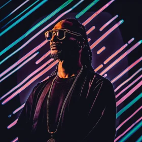 Iconic Snoop Dogg Neon Background Portrait