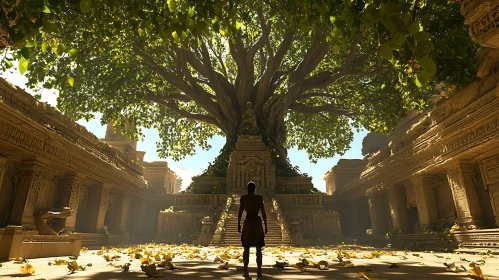 Person in front of Ancient Temple