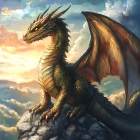 Fantasy Dragon with Sunset Background