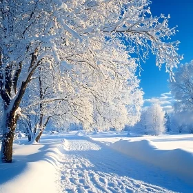 Snowy Pathway in a Tranquil Winter Landscape