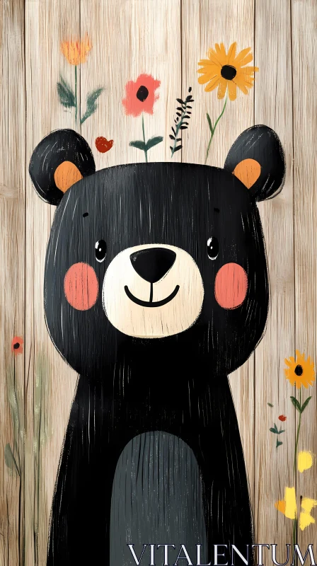 Cute Bear with Floral Accents AI Image